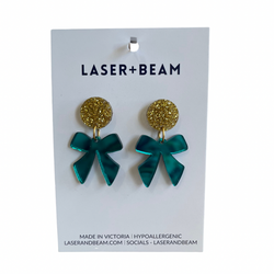 Christmas Earrings - Green Mirror Bow Statement Acrylic Dangles