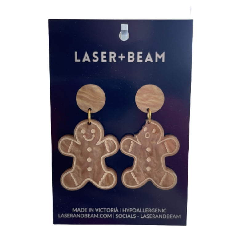 Christmas Earrings - Caramel Glitter Etched Gingerbread Statement Acrylic Dangles